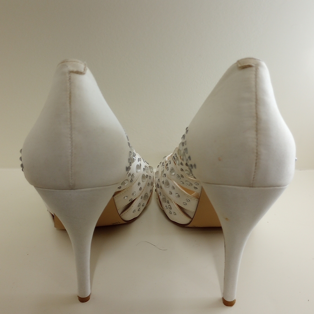 Gianni Bini White Peep-Toe Heels with Rhinestones - Picture 4 of 6